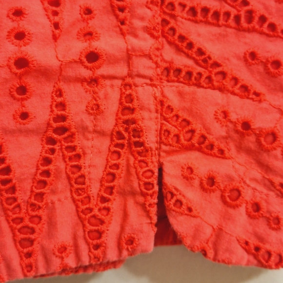 J Crew Sz 10 Coral  Cotton ORange Eyelet Slevless Blouse Tank - Picture 5 of 8
